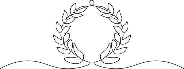 laurel wreath one line continuous vector  illustration. Single line laurel wreath icon