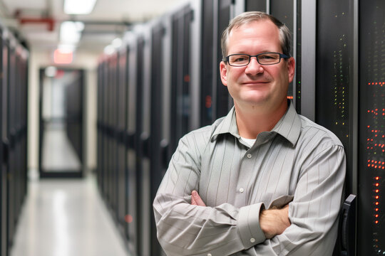 Data center security room with engineer control internet connection server.