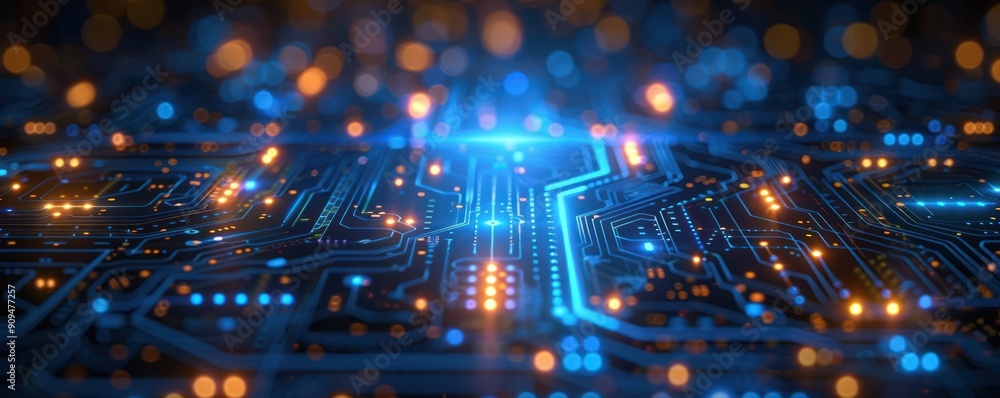 Poster abstract technology background with circuit board pattern and glowing lights