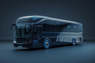 Modern and comfortable electric coach bus is parked in a studio
