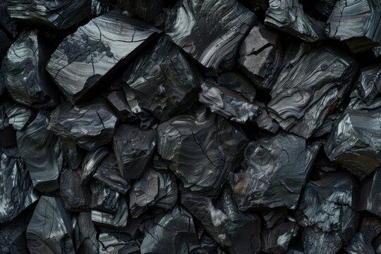 Black coal background forming a textured pattern with irregular shapes, ideal for energy and industrial concepts