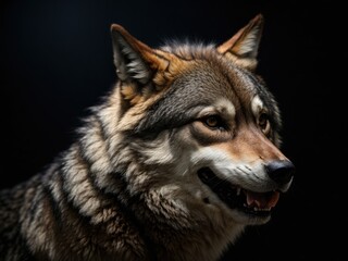 Fototapeta premium growling Wolf studio shot with black background