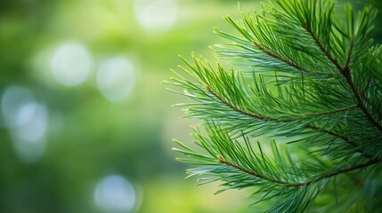 Close-up of pine tree branches with blurred green background, nature concept