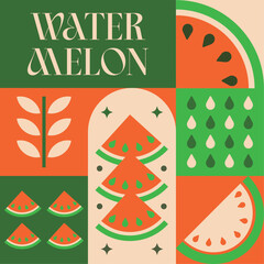 Fruit Vegetable Watermelon seamless pattern in scandinavian style postcard with Retro clean concept design © Steven