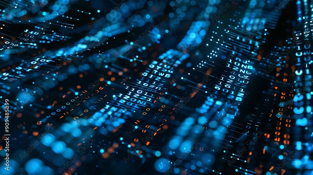 Poster abstract digital data flow, showing code and binary information, representing a futuristic digital w
