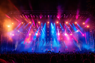 Crowd partying stage lights live concert summer music festival