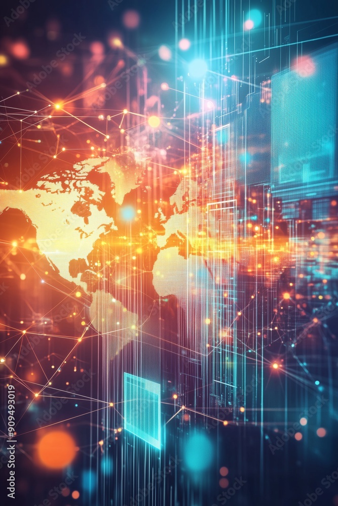 Aufkleber distribution and logistics concept of global digital internet marketing and business e-commerce bann