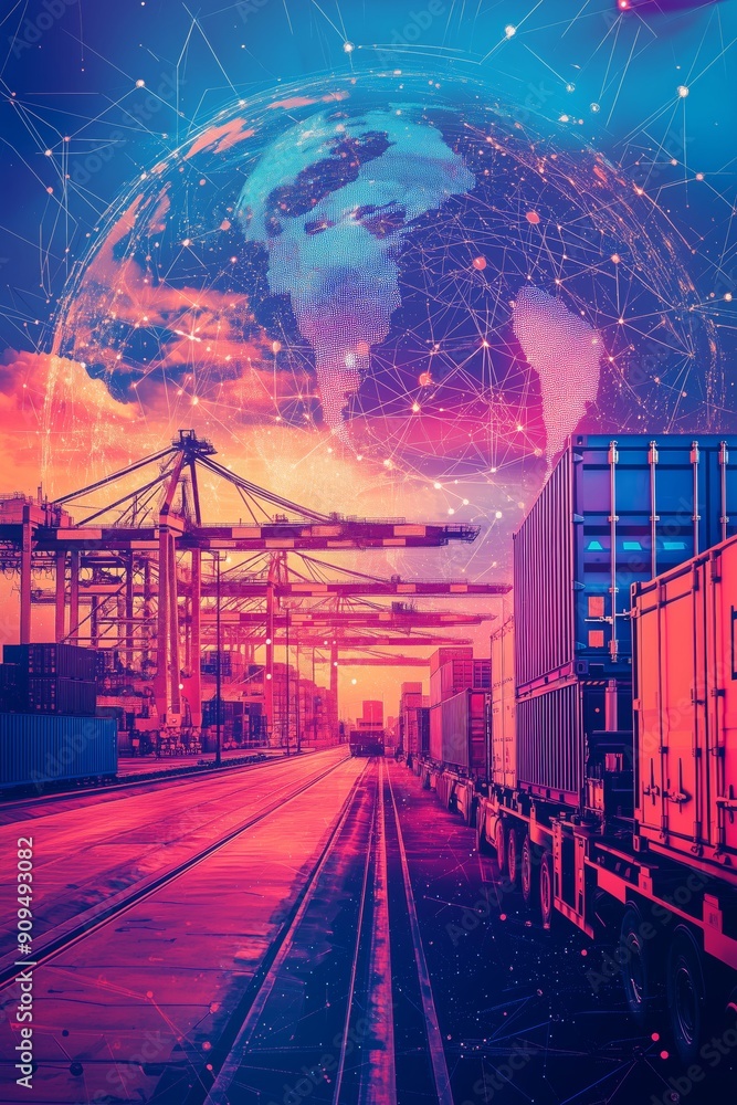 Aufkleber distribution and logistics concept of global digital internet marketing and business e-commerce bann
