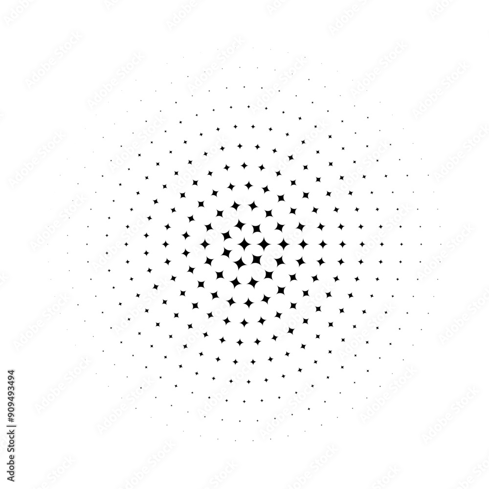 Poster radial halftone of black star design for pattern and background