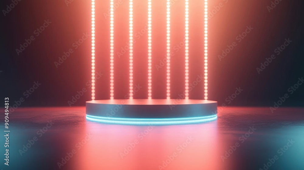 Poster 3d render of a modern podium with a digital screen background, designed for a tech event or innovati