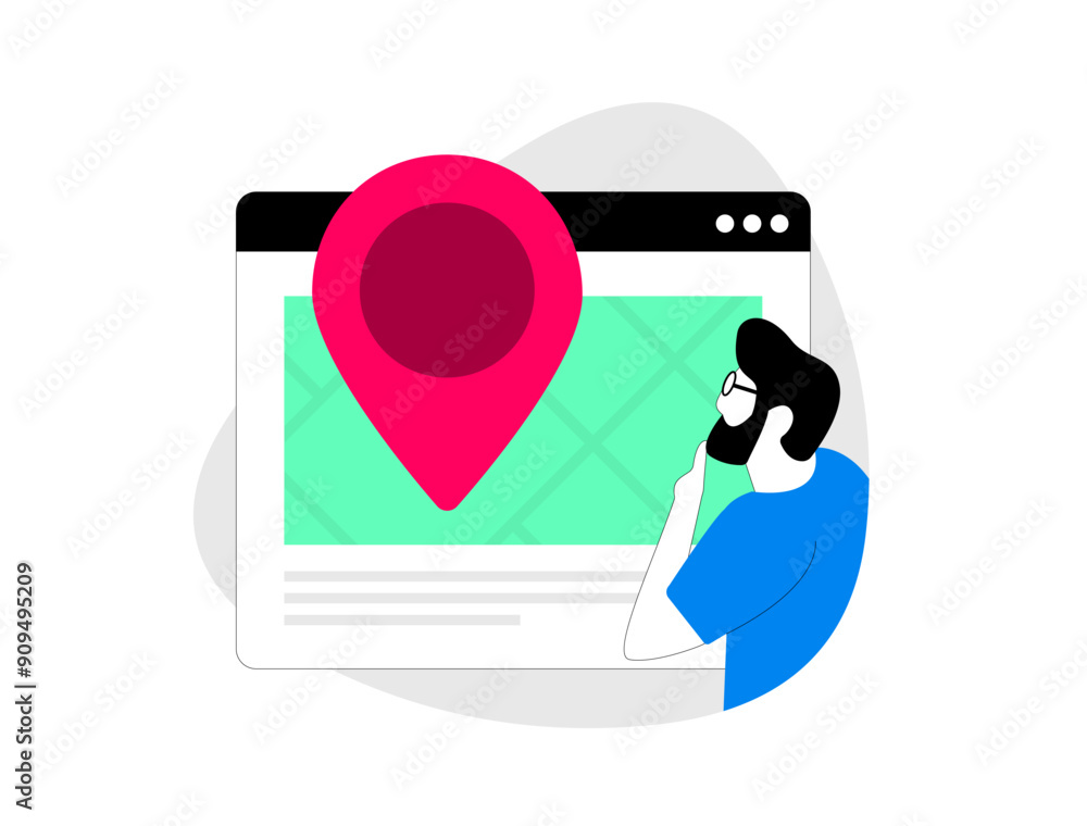 Fototapete Browser geolocation and geocoding. Using customer location data for targeted advertising and local search. Geofencing, GPS location from web browser with geolocation API. Isolated vector illustration