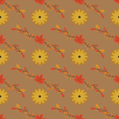 Autumn Flower Meadow Seamless Vector Pattern Design