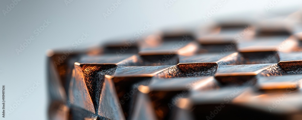 Poster close-up of a geometric rhombus, displaying sharp angles and a patterned surface, isolated on a whit