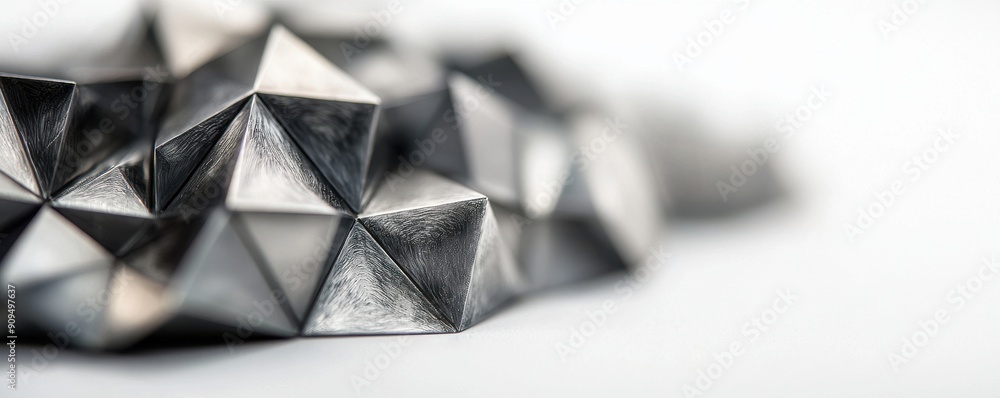 Poster close-up of a geometric rhombus, displaying sharp angles and a patterned surface, isolated on a whit