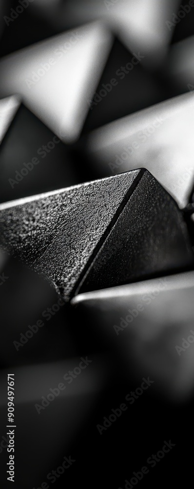 Poster close-up of a geometric trapezoid, featuring sharp edges and a matte texture, on a contrasting backg
