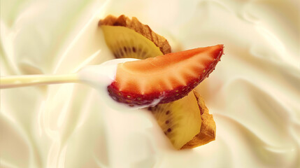 Strawberry and Biscuit with Creamy Sauce Close-Up