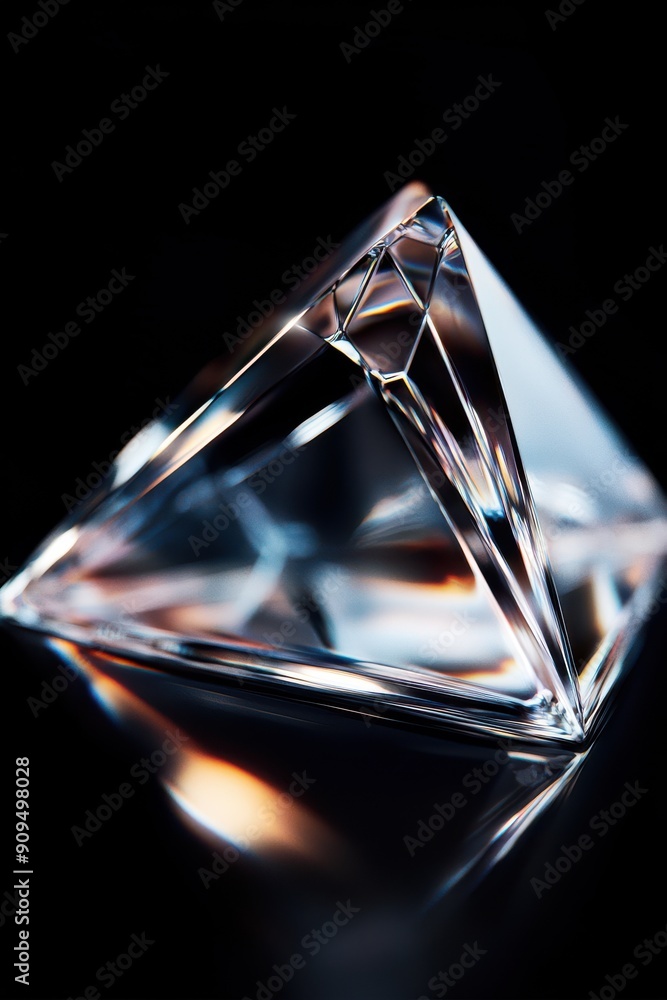 Aufkleber close-up of a single geometric octahedron, featuring sharp vertices and a reflective surface, agains