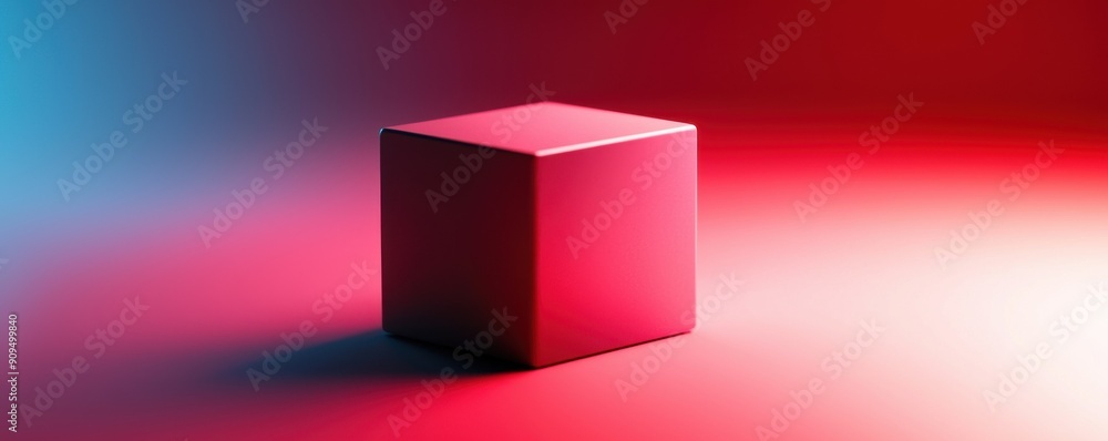 Poster detailed image of a geometric cube, showcasing precise edges and a matte finish, placed on a contras