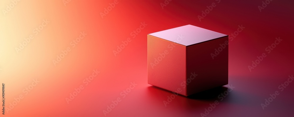 Poster detailed image of a geometric cube, showcasing precise edges and a matte finish, placed on a contras