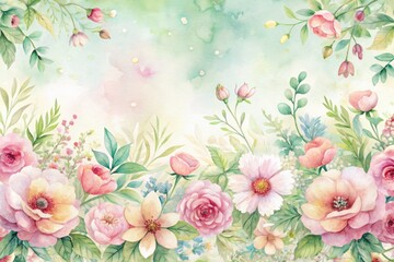 Delicate watercolor floral pattern with soft petals and subtle texture, forming a whimsical border design, perfect for adding an artistic touch to any composition.