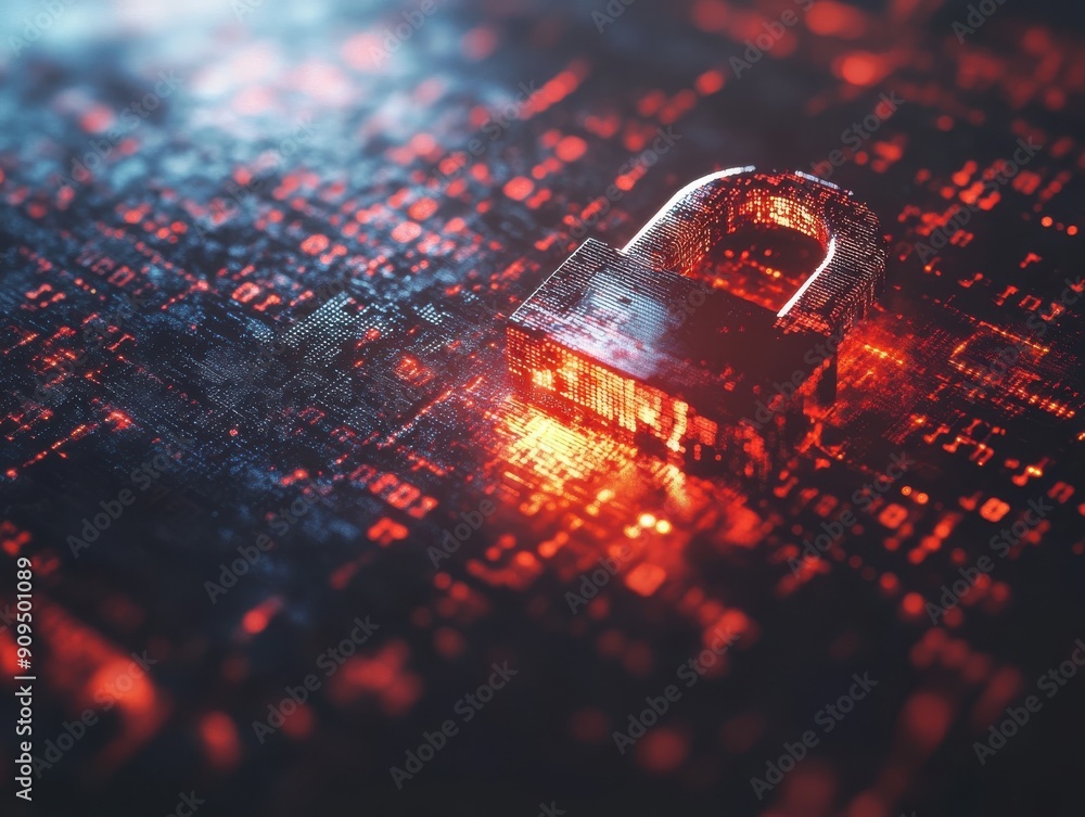 Aufkleber futuristic 3d padlock surrounded by digital particles and binary code, representing cybersecurity