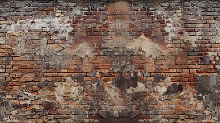 Aged brick wall texture background with exposed bricks and mortar showing signs of wear and weathering
