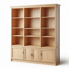 Wooden shelves isolated on a white background with empty space for storage or display