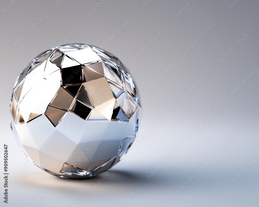 Aufkleber macro view of a geometric sphere with faceted surfaces, displaying a blend of reflective and matte f