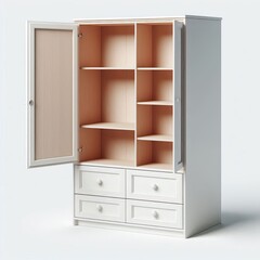Fototapeta premium Empty wooden cabinet with drawers, isolated interior storage design