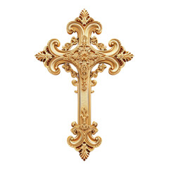 A close up of an ornate golden cross with intricate details, a symbol of faith and spirituality.