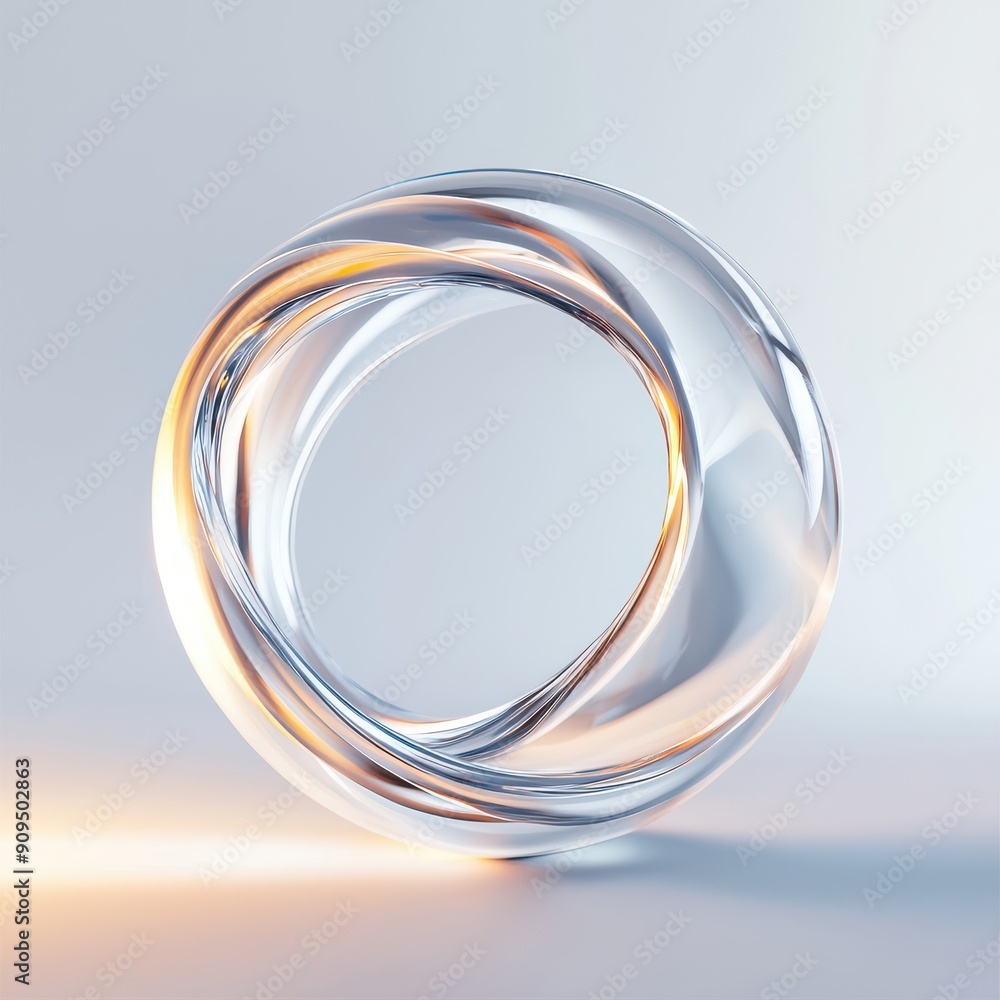 Aufkleber macro view of a single geometric torus, with smooth curves and a reflective surface, against a plain