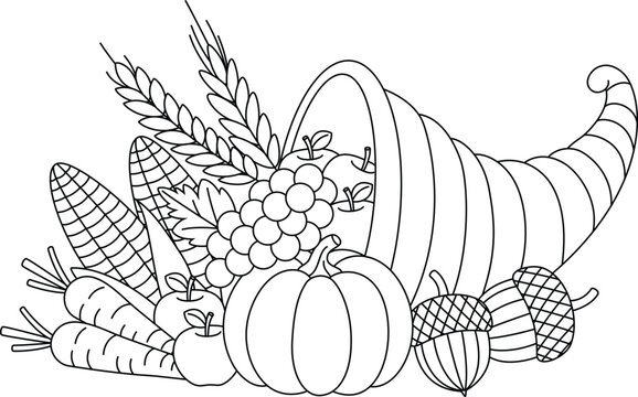 black and white cornucopia harvest bounty clip art preview
