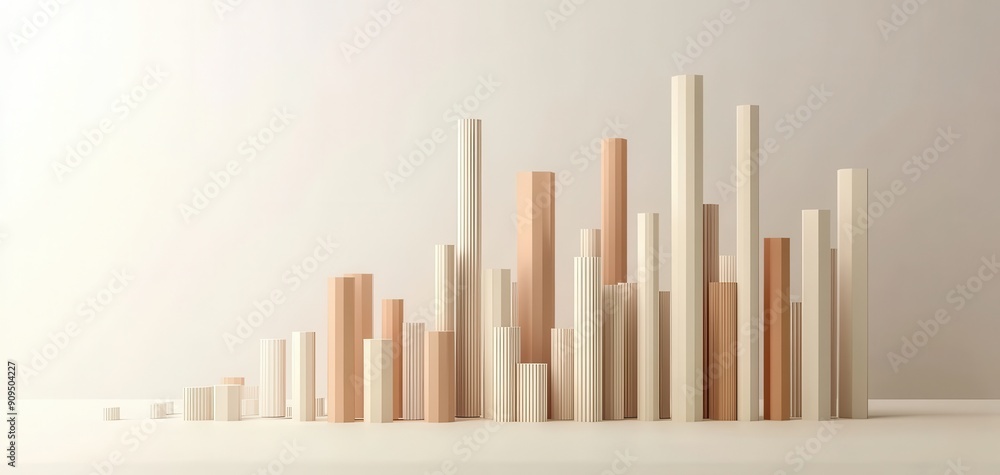 Poster minimalist 3d business graph with ascending bars in neutral colors, isolated on a white background w