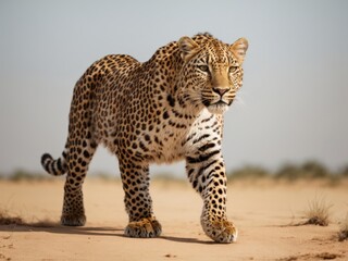 Obraz premium Leopard walking against white background
