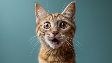 Startled Feline with Wide Eyes on Vibrant Background