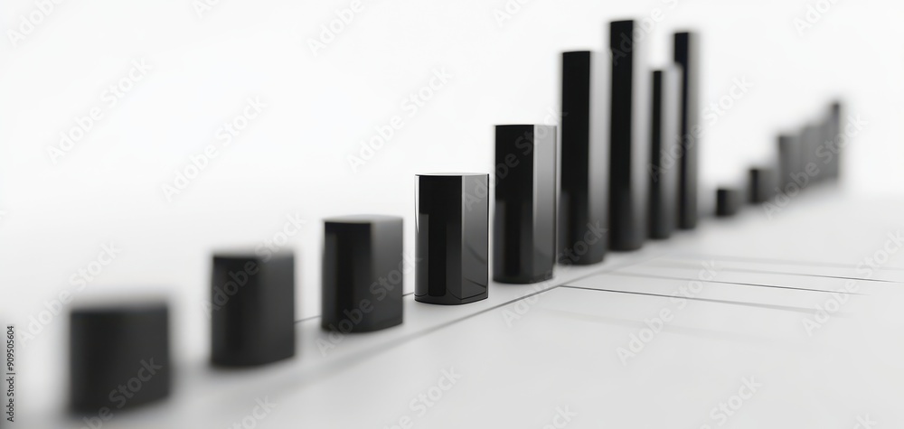 Poster simple 3d bar graph with monochrome tones, isolated on a white background with copy space