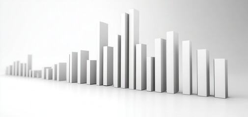 Simple 3D bar graph with monochrome tones, isolated on a white background with copy space