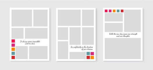 Photo collage layout. Moodboard template. Mosaic picture album frame. Vector illustration