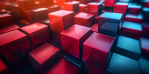 Obraz premium A Cluster of Red and Blue Cubes