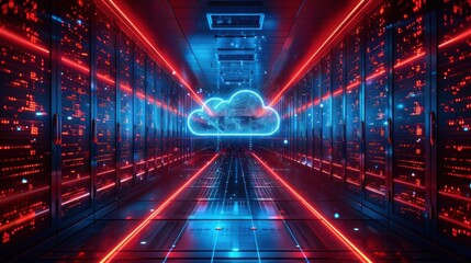 Fototapeta premium Secure Cloud Computing Infrastructure for Reliable Data Storage, Scalability, and Flexibility with Internet Network and Virtualization Technology