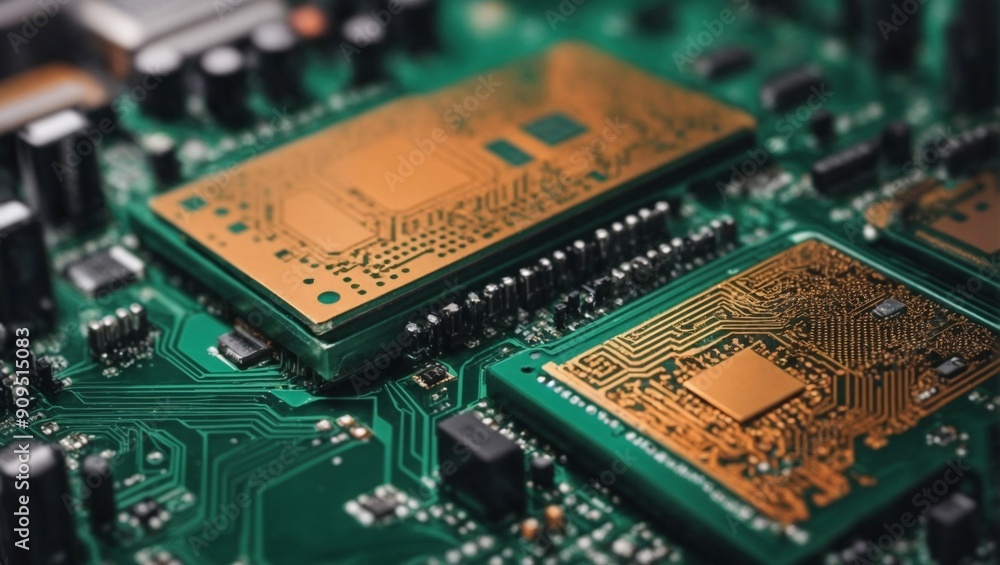 Poster microchip macrocosm: a close-up shot of intricate circuit boards reveals the miniature world of tech