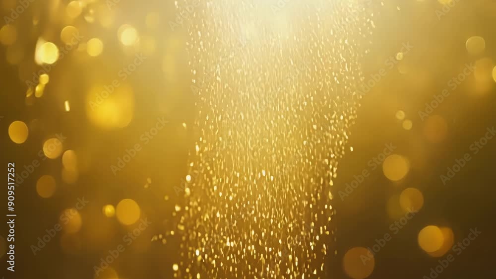Poster shimmering golden particles descend gently, creating a magical atmosphere in soft evening light.