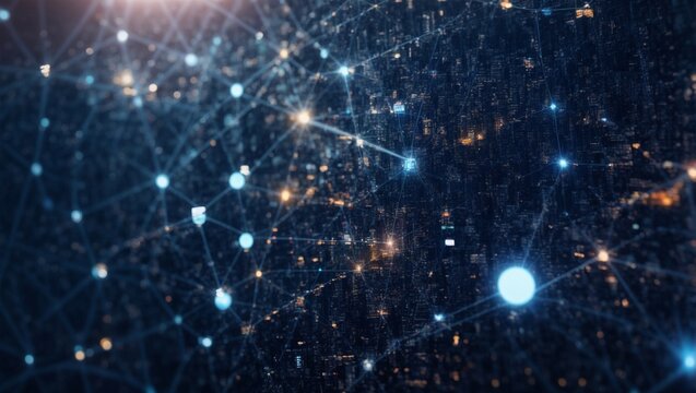 Cosmic Web of Connections: A mesmerizing expanse of interconnected nodes and pulsating energy, symbolizing the intricate network of data, technology, and the digital age. 