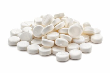 Pill Isolated. White Medical Pill Heap for Pain Relief and Disease Recovery
