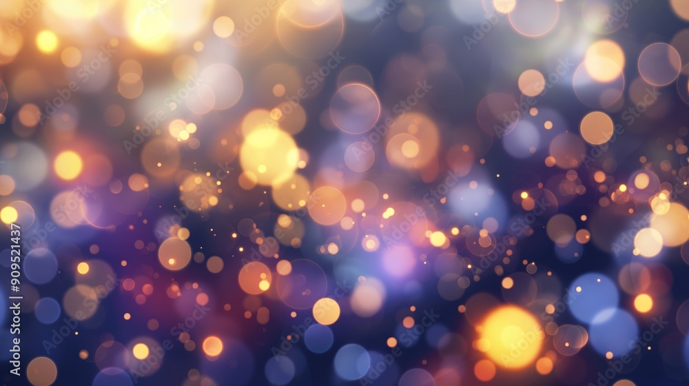 Poster abstract bokeh lights shimmer and dance against a deep blue backdrop, creating a sense of wonder and