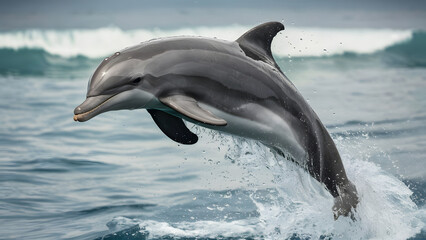 Obraz premium Playful Leaping Dolphin, Capturing the Dynamic and Graceful Movement of a Dolphin in Mid-Air