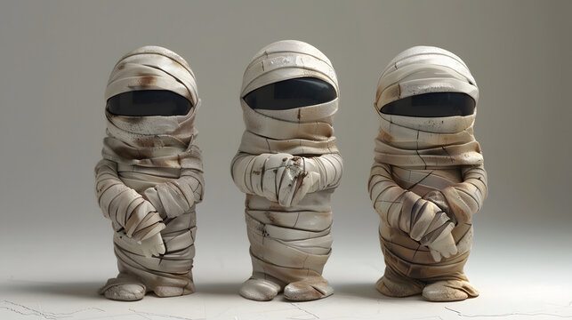 A group of cute mummies standing still