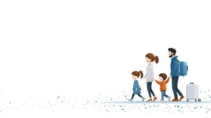 A clean illustration of a family evacuating from a flood, white background.