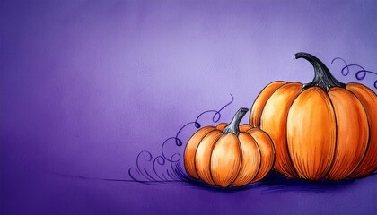 水彩画のハロウィンのカボチャとコピースペース（Watercolor Halloween pumpkins and copy space.）
