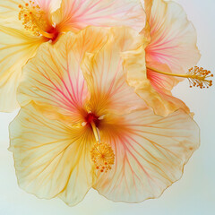Beautiful yellow hibiscus flowers in the style of alcohol ink on a white background